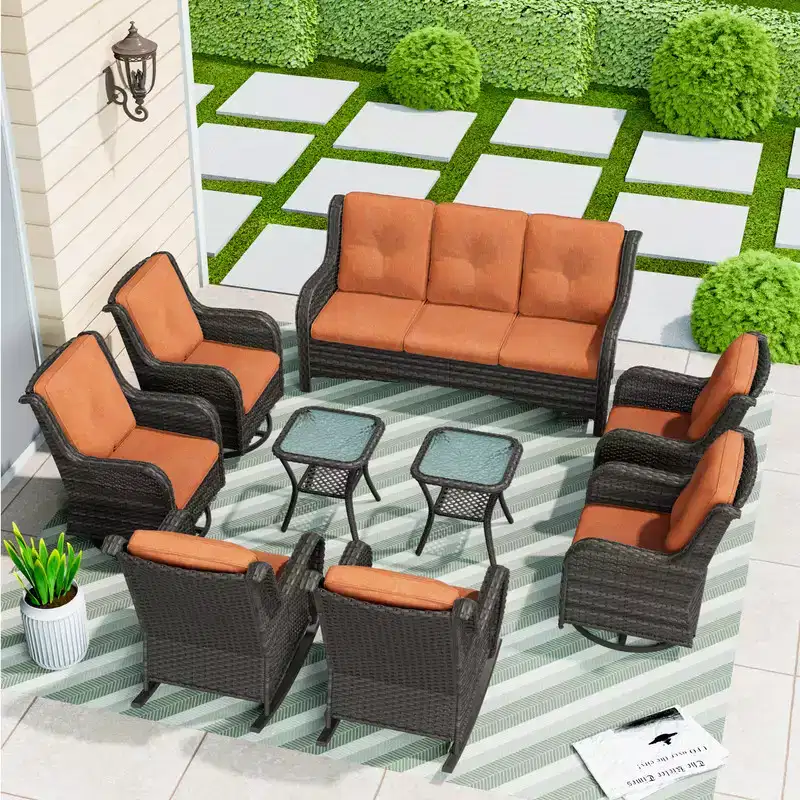 UPTIOT 9 Pieces Outdoor Wicker Sectional Sofa