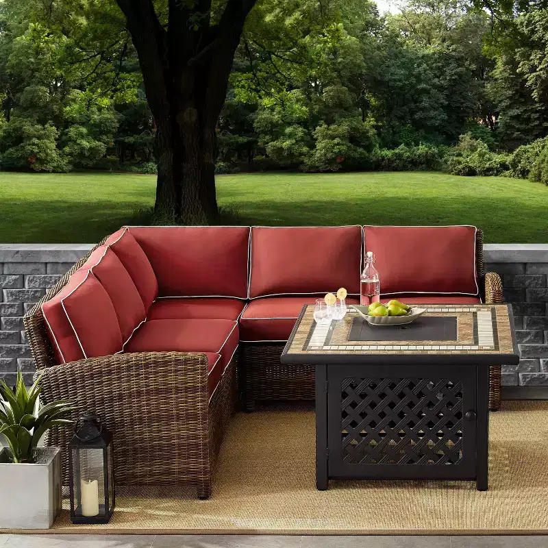 Bradenton 4pc Outdoor Wicker Sectional Set with Fire Table - Crosley