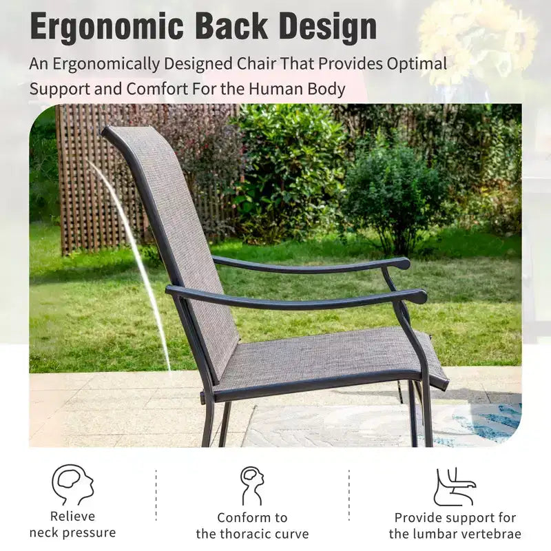 Captiva Designs 9pc Patio Dining Black Steel Rectangle Table & Brown Textilene Fixed Chairs
