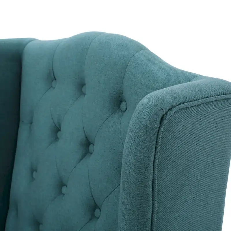 Upholstered Wingback Chair – Blue / Navy / Silver / Green, Button-Tufted Diamond Stitch, Birch Legs, Seats 1