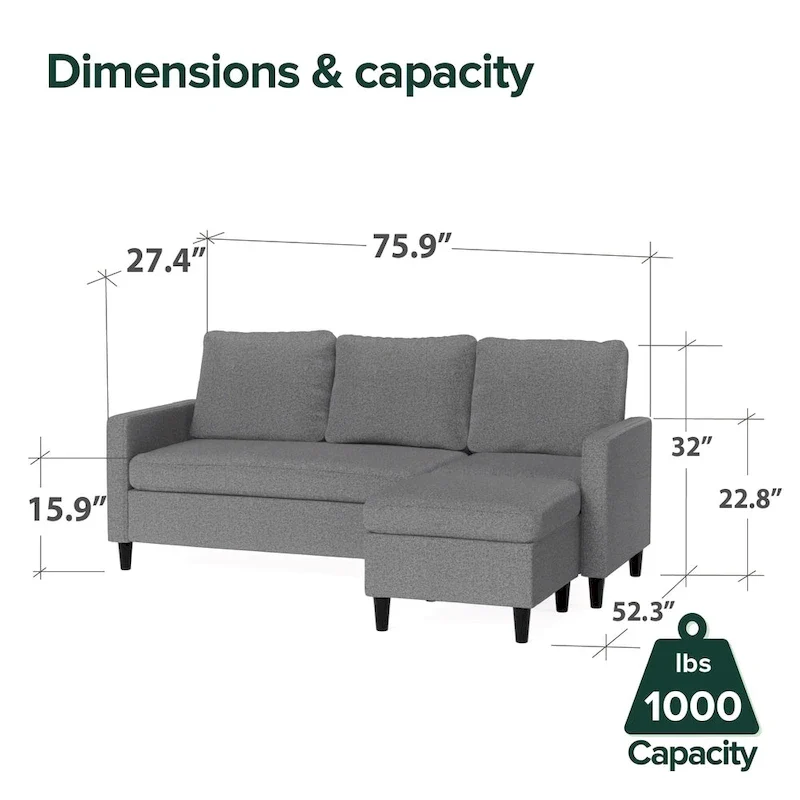 Priage by ZINUS Convertible Sectional Sofa with Reversible Chaise