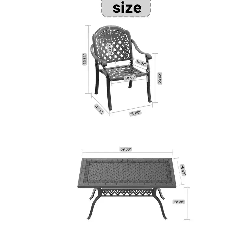 5-Piece Rectangular Cast Aluminum Patio Dining Set for Outdoor Backyard Garden Deck Poolside with Cushions