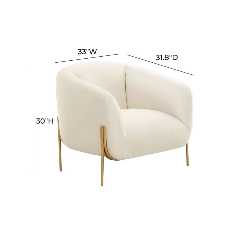 Velvet Accent Chair – Cream / Grey, Matte Gold Legs, Handmade, Seats 1