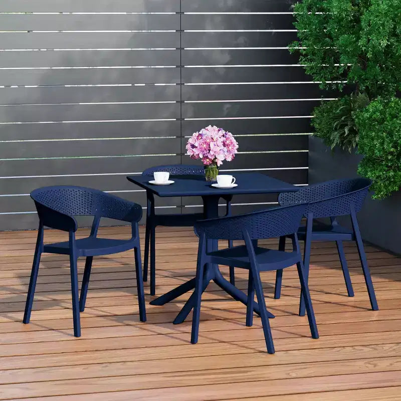 WestinTrends Playa 5-Piece Outdoor Resin Square Patio Dining Table Set with Stackable Patio Dining Chairs