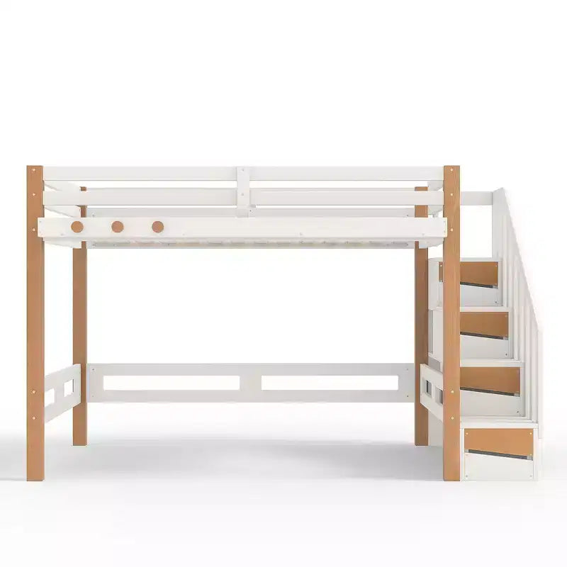 Modern Loft Bed with Storage Shelves, Clothes Hook and Underbed Space