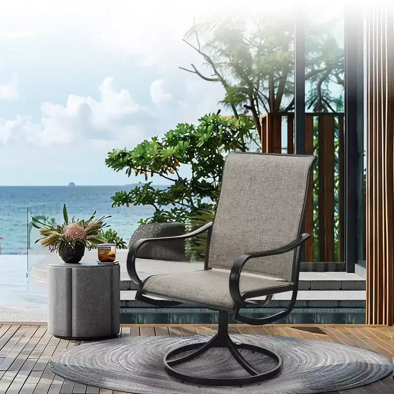 Captiva Designs 9pc Patio Dining Extendable Black Steel Rectangle Table & Textilene Swivel Chairs