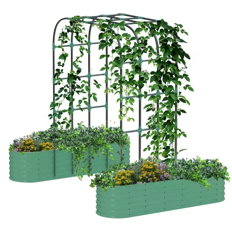 COZONY 96 Trellis Galvanized Raised Garden Bed, Vertical Planter Box, with Expandable Arch & Accessories