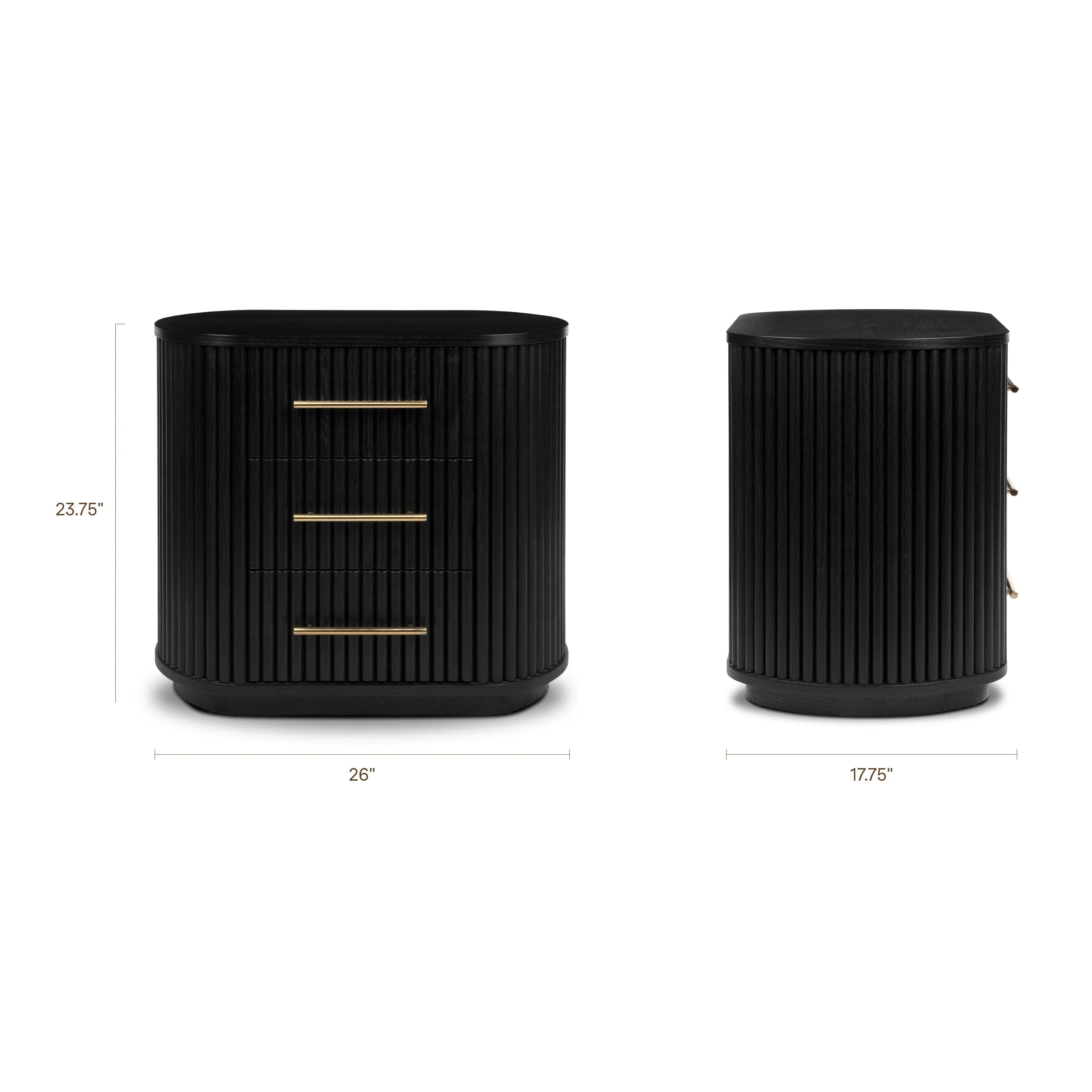 Modern Black Nightstand with Solid Oak Frame for Bedroom