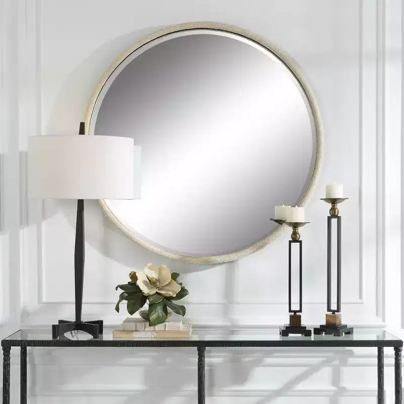 Uttermost Ranchero White Rope 42 1/2 Round Oversized Wall Mirror