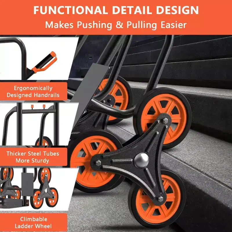 Stair Climbing Hand Truck, Heavy Duty Folding Dolly Cart with 6 Wheels, 440Lbs Capacity, Moving Dolly