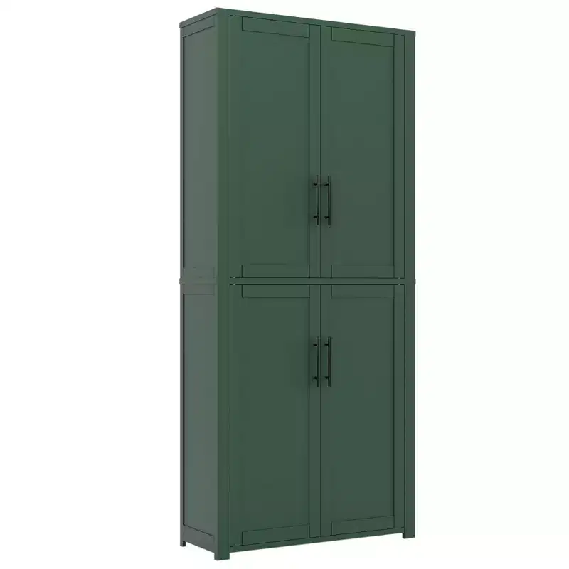 PexFix Kitchen Pantry Cabinet Freestanding Food Storage Cabinet with 4 Doors & Adjustable Shelves Floor Utility Storage Organizer