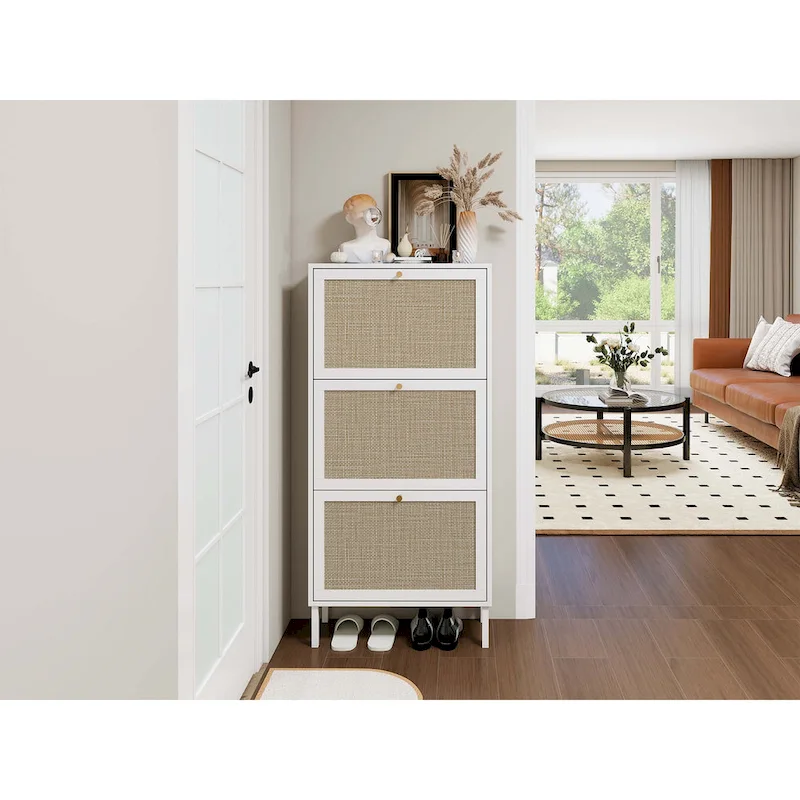 Rattan 3-Door Shoe Rack