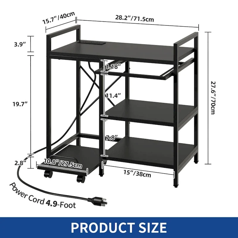 3-Shelf Printer Stand with Storage, Rolling Printer Table Machine Cart Organizer with Wheels