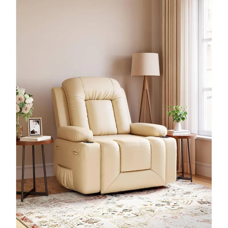 Faux Leather Power Lift Recliner, Heat & Massage, 1-Person �� Cognac / Coffee / Tan / Grey / Beige