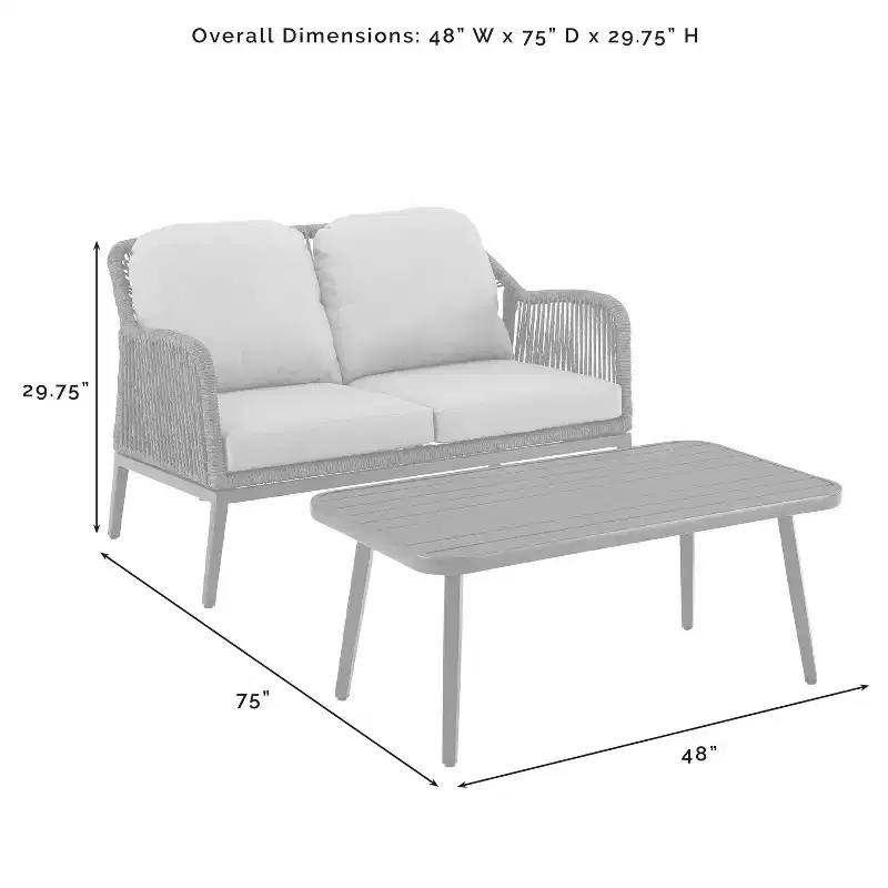 Haven 2pc Outdoor Wicker Conversation Set - Light Gray - Crosley: Includes Loveseat & Coffee Table, Removable Cushions