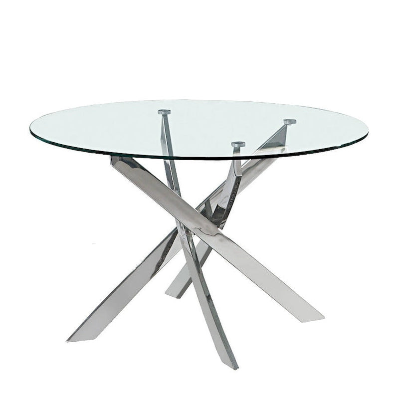 Gold X-Cross Base Round Glass Dining Table for 2–4 Person