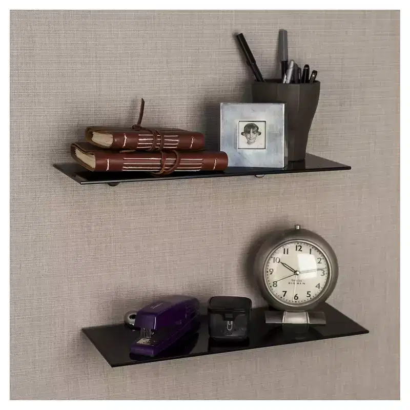 (Set of 2) 16 x 6 Floating Glass Shelves with Brackets - Danya B.