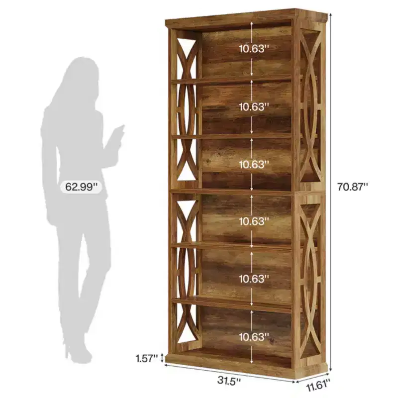 GDFStudio Deeanne 6-Tier Wood Decorative Bookshelf with Patterned Side Panels