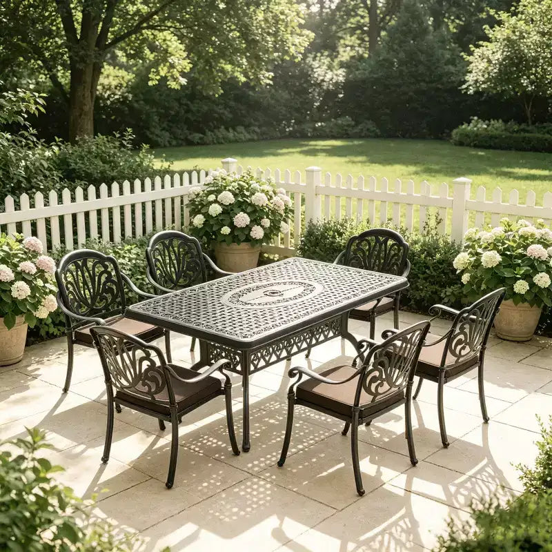 5-Piece Rectangular Cast Aluminum Patio Dining Set for Outdoor Backyard Garden Deck Poolside with Cushions