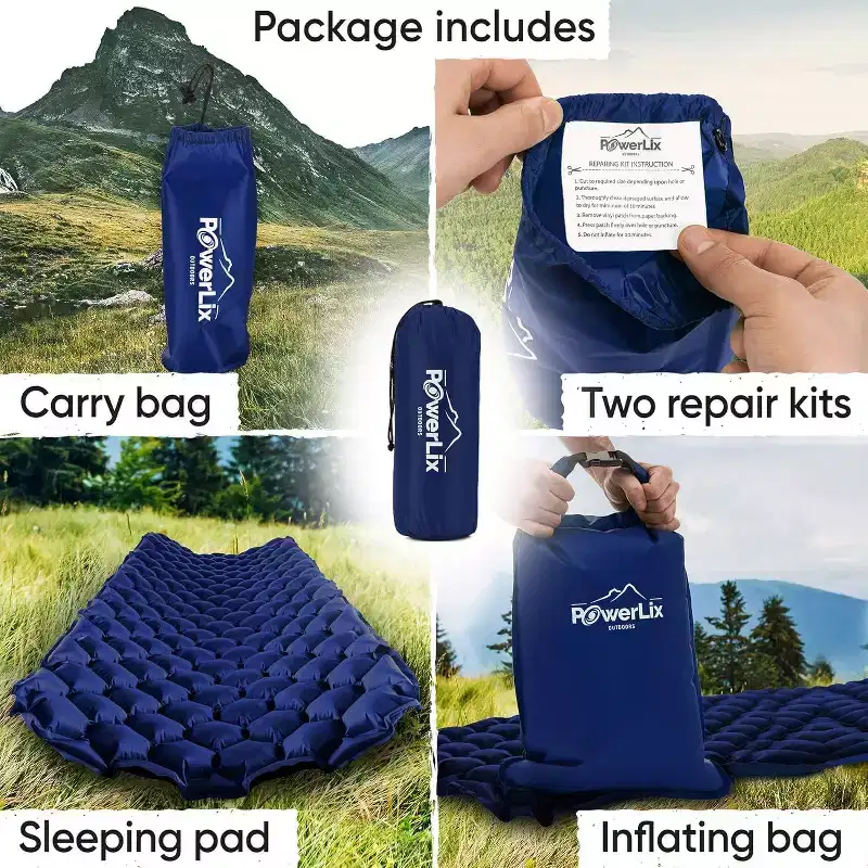 PowerLix Ultralight Sleeping Pad with Inflating Bag, Compact Hiking & Camping Mat