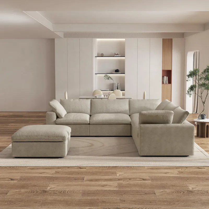 Large Down Filled Corner Sectional Sofa Couch with Ottoman for Living Room Set