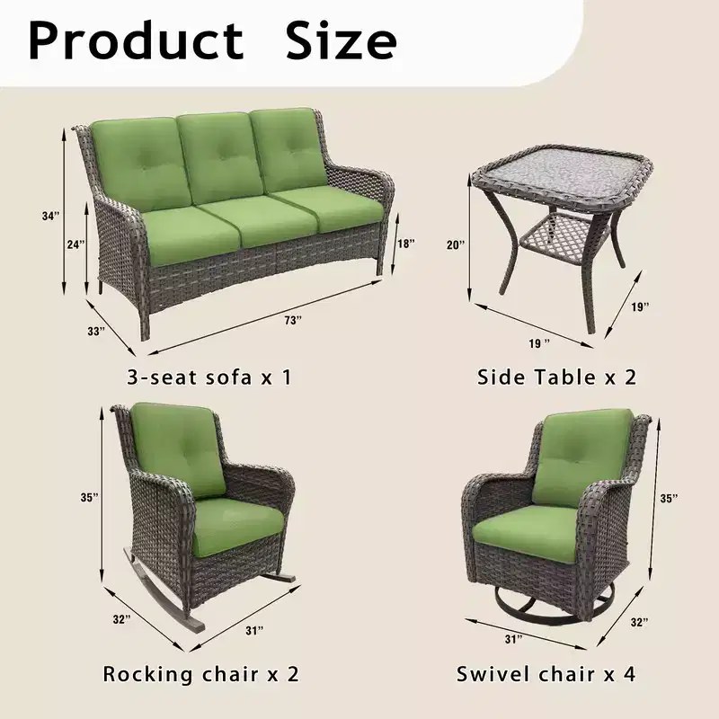 UPTIOT 9 Pieces Outdoor Wicker Sectional Sofa