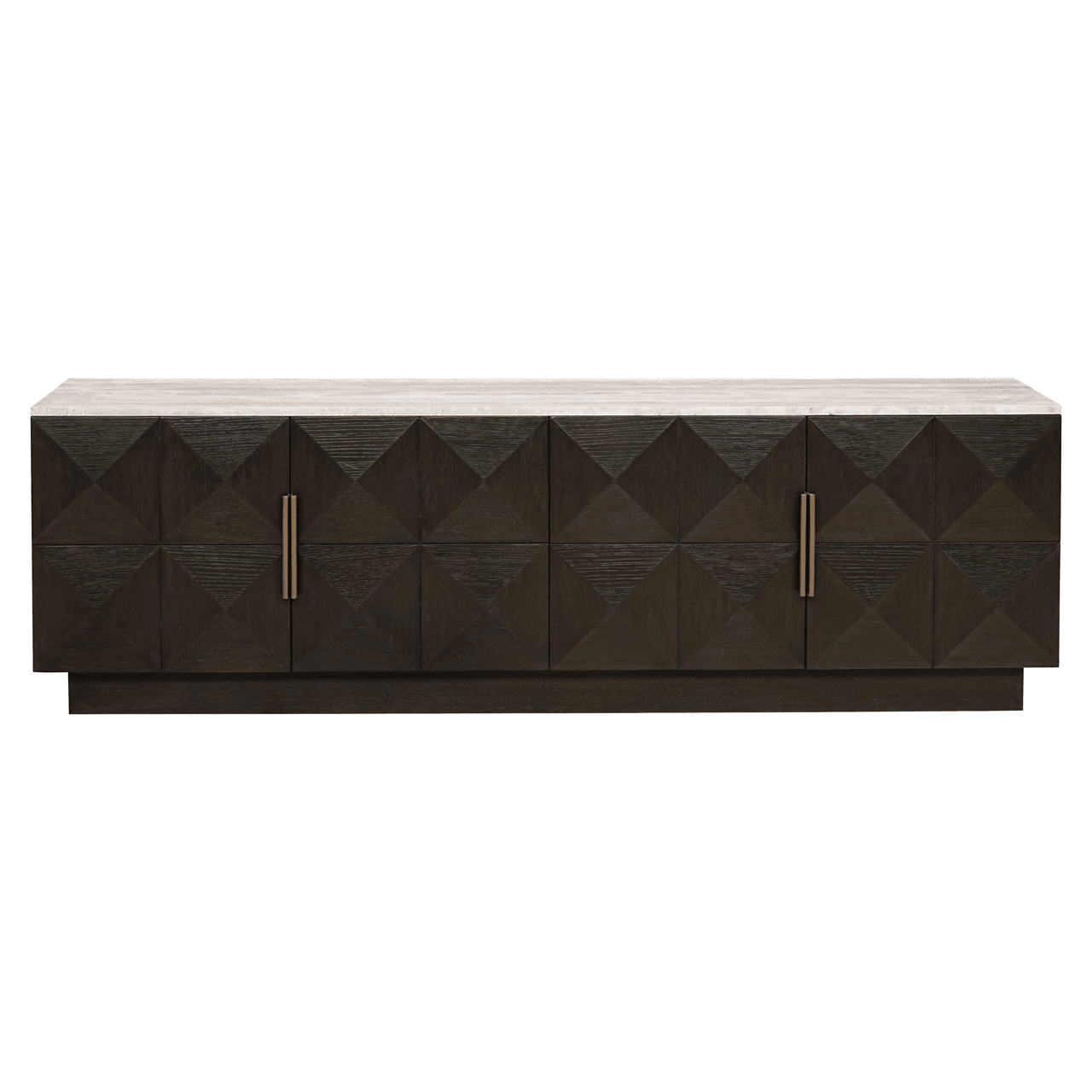 Deep Brown 4 Door TV Unit with Travertine Top