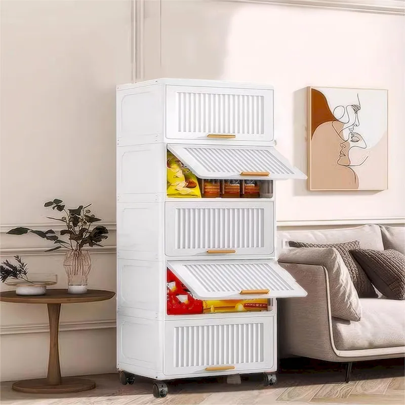 Kitchen Carts, Flip Open Storage Box With Wheels, Movable Storage Cabinet, Kitchen Shelf, Movable Storage Box-White