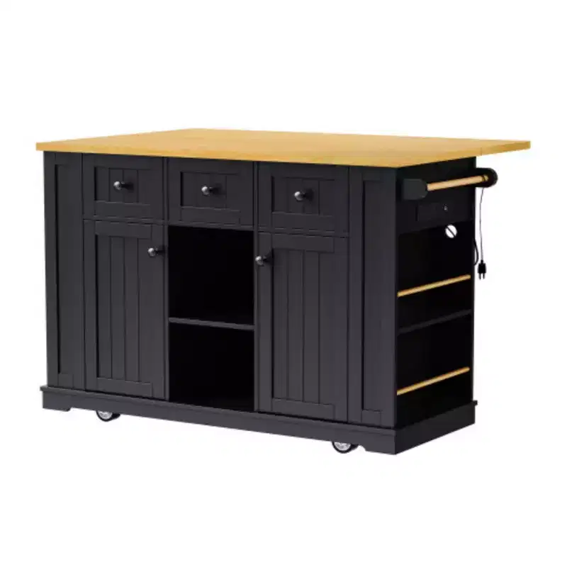53 White Large Kitchen Island with Drop Leaf & 5 Wheels