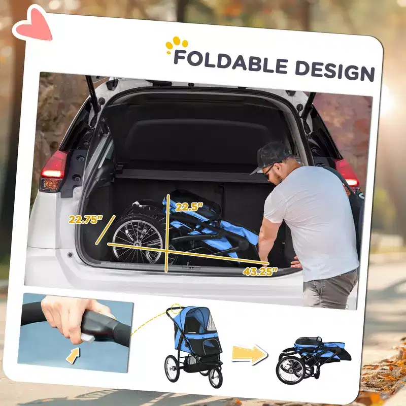 Pet Stroller for Small Dogs and Medium Dogs with Adjustable Canopy, Safety Tether, Storage Basket
