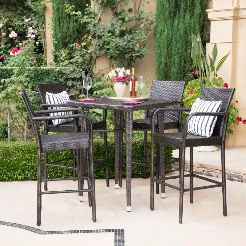 Christopher Knight Home Colbin Outdoor Wicker 5 Piece Square Bar Set, Multibrown