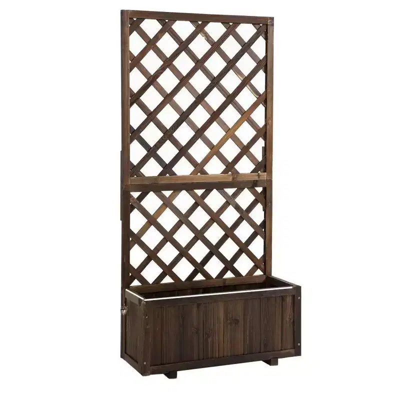 Wooden Garden Bed,Raised Garden Bed Planting Planter Box with Trellis and Drain Holes for Climbing Vine Plants
