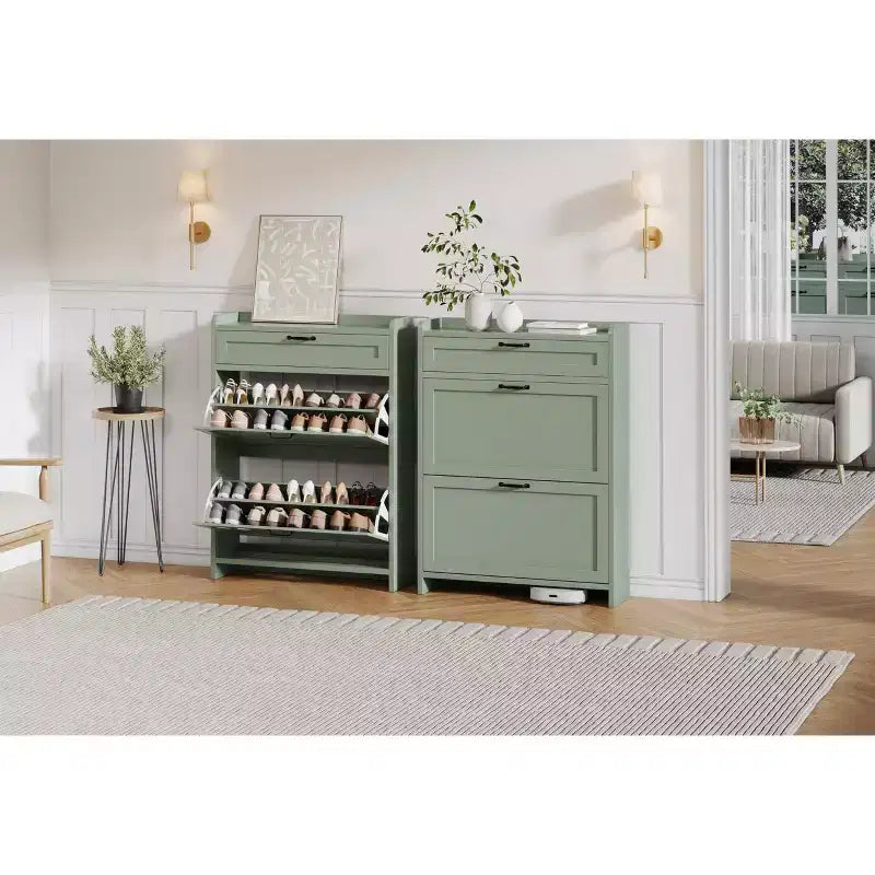 Modern Turn Drawer Shoe Cabinet, Space-Saving Storage Organizer for Entryway