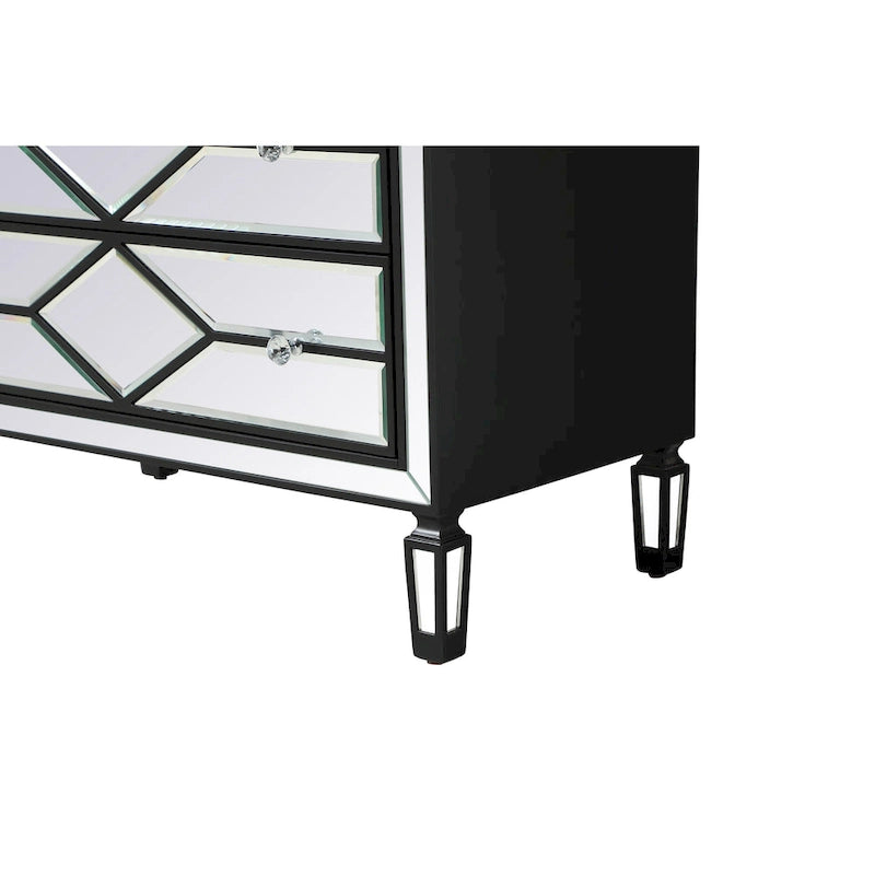 5-Drawer Chest – Antique White / Silver, Beveled Mirror Panels, Crystal Knobs, Hand-Painted Finish