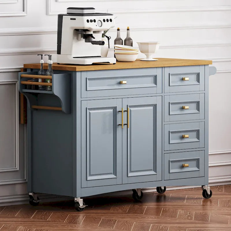 White Drop Leaf Kitchen Island Cart for 1–2 Person, No Stool