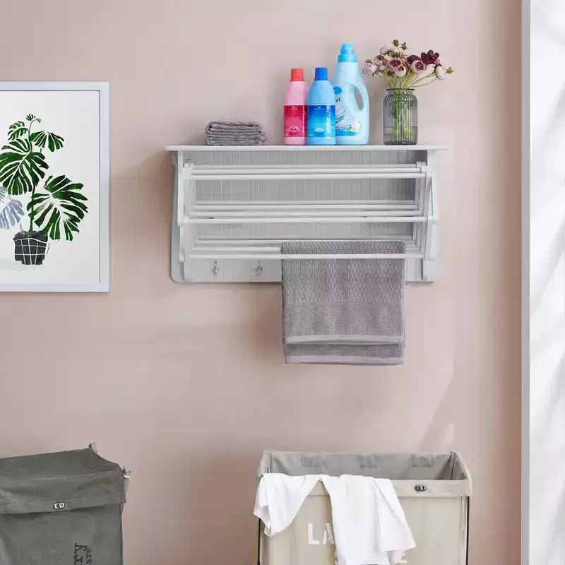 36 x 18 Wall Shelf with Collapsible Drying Rack and Hooks - Danya B.