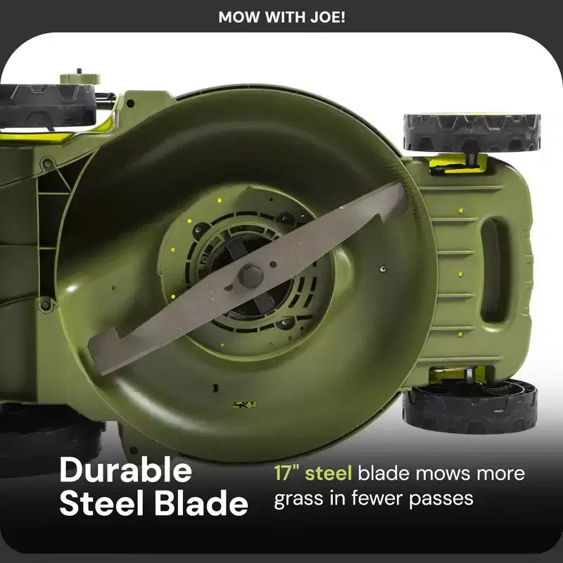 Sun Joe Push Lawn Mower and Mulcher, 17 Walk Behind Grass Cutter, SUJ-MJ403E