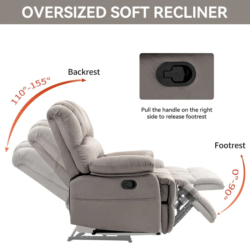 Extra-Large Manual Recliner Chair with Fabric Upholstery