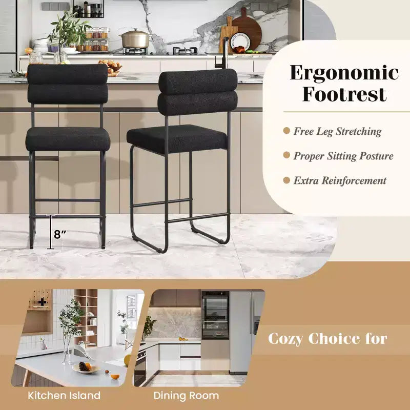 Costway Set of 2 Counter Height Bar Stools 26 Counter Stools w/ Metal Frame & Footrest
