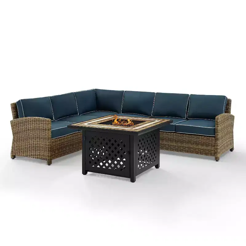 Bradenton 5pc Outdoor Wicker Sectional Set with Fire Table - Crosley