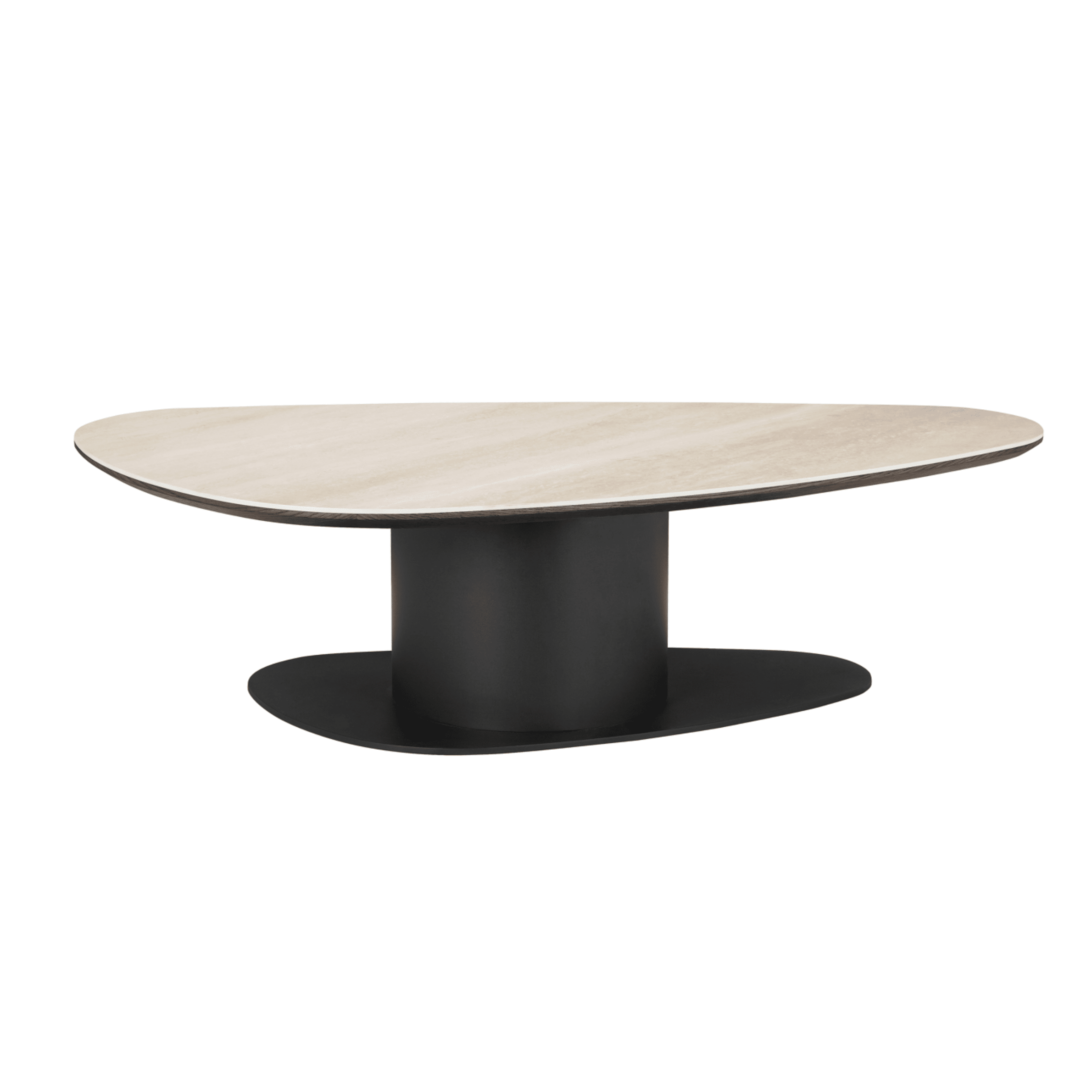 Black Oval Coffee Table with Travertine Top