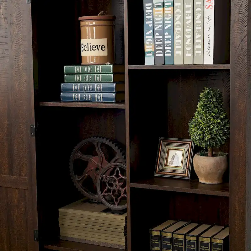Rustic Barn Door Storage Cabinet Pantry Cupboard with Adjustable Shelves