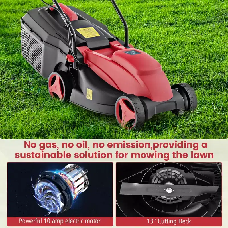 Costway Electric Corded Lawn Mower 10/12-AMP 13/14-Inch Walk-Behind Lawnmower with Collection Box
