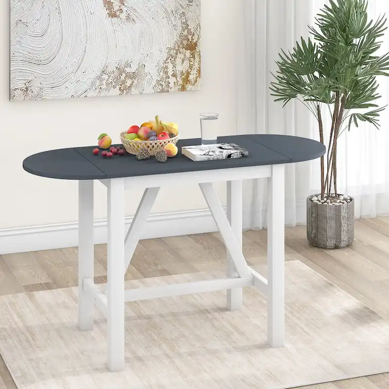 Rustic Style Wooden 3-Piece Dining Table Set with Drop Leaf and 2 Upholstered Dining Chairs