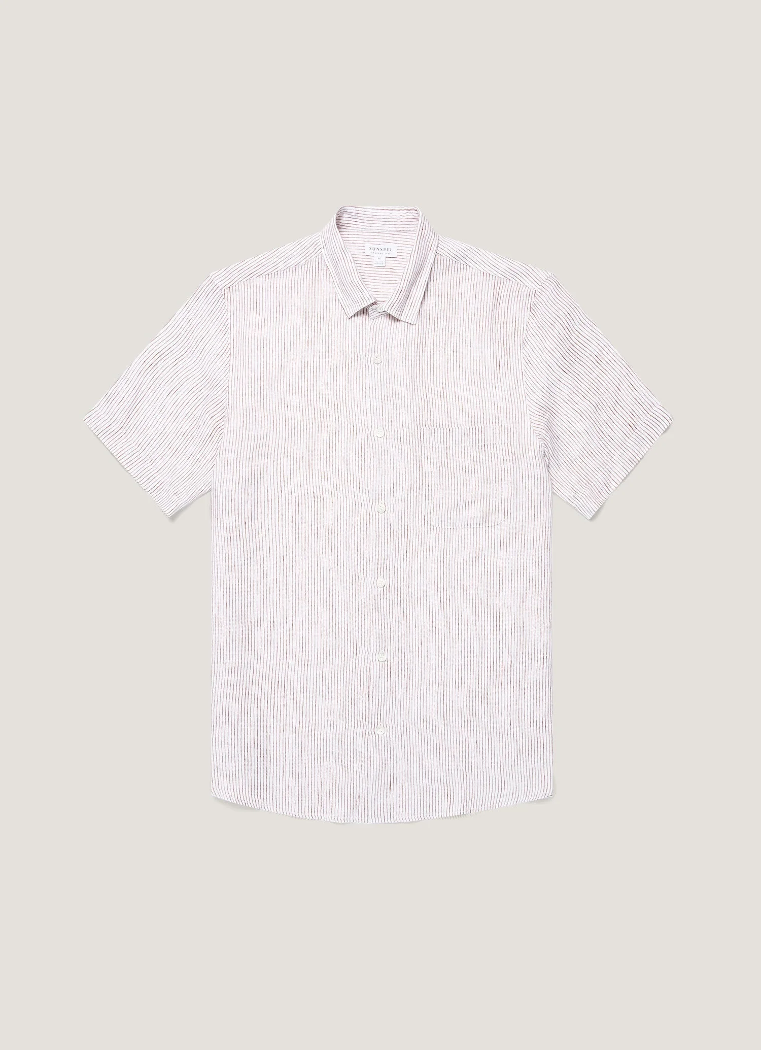 Men's Short Sleeve Linen Shirt in White/Dark Chocolate