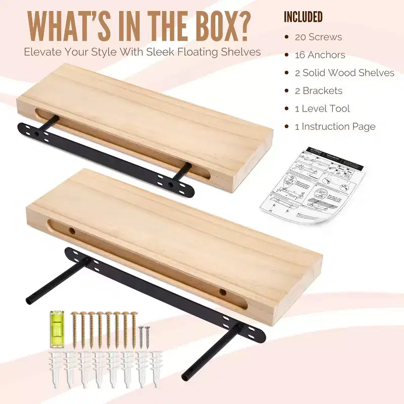 Sorbus 2 Pack 24 Solid Wood Floating Shelves - for Bathroom Decor, Books, Bedroom & Living Room