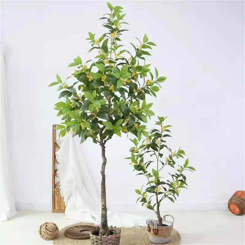 Artificial Osmanthus Tree, Lifelike Faux Plant with Green Silk Leaves & Lifelike Flowers, Fake Osmanthus Tree for Indoor Outdoor Office Home