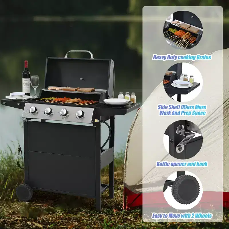 GDFStudio Gabrielle 4 Burner 34,000 BTU Propane Gas Grill with Shelves and Porcelain-enamel Wire Cooking Grates