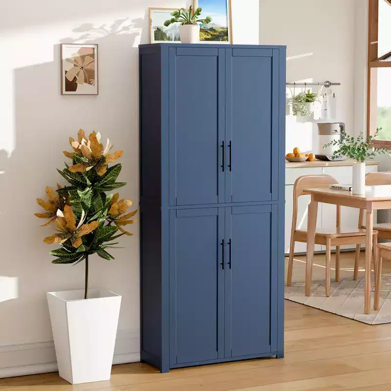 Kitchen Pantry Cabinet, Freestanding Food Storage Cabinet with 4 Doors & Adjustable Shelves, Floor Utility Storage Organizer