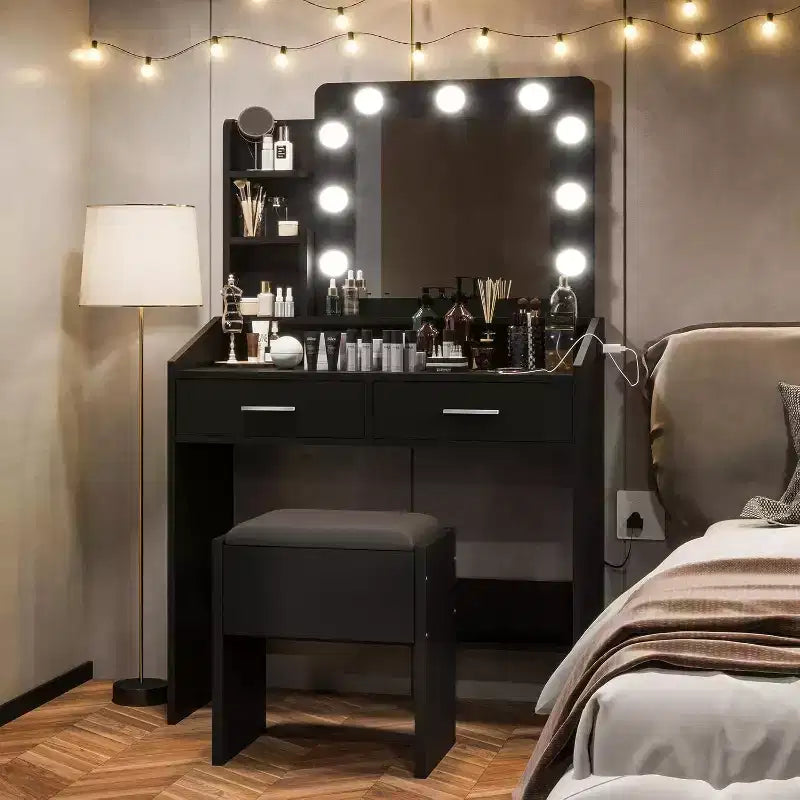 Vanity Desk with Mirror, Makeup Vanity with Cushioned Stool, 3 Lighting Modes Adjustable Brightness